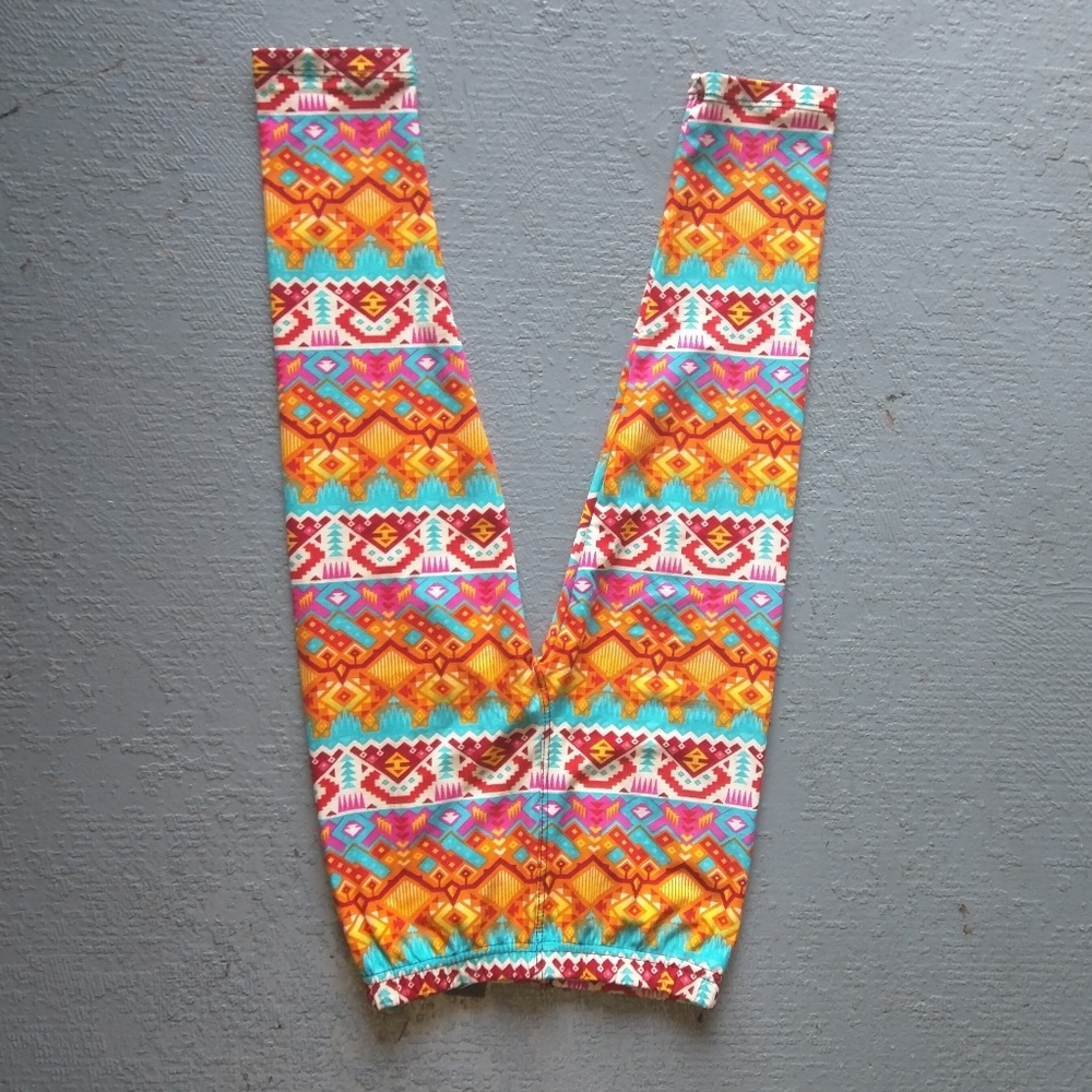 Orange Aztec Pattern Kids Leggings Soft Stretchy